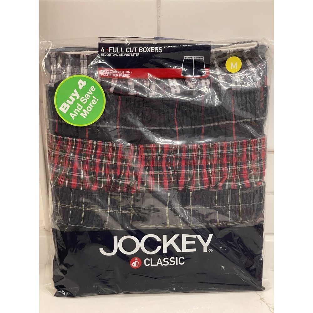 Jockey Classic Full Cut Boxers Men Medium 4 Pack Plaid New 2007 Old Stock